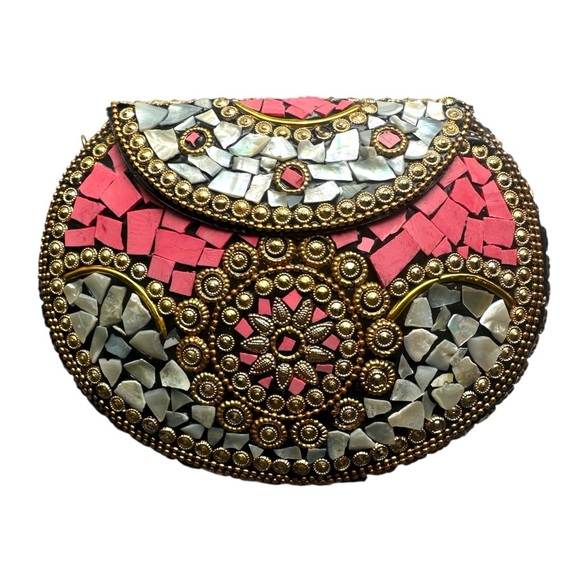 Ramla Beverly Hills Crossbody Clutch Pink Handmade Tiled Bag NWOT - Picture 3 of 10